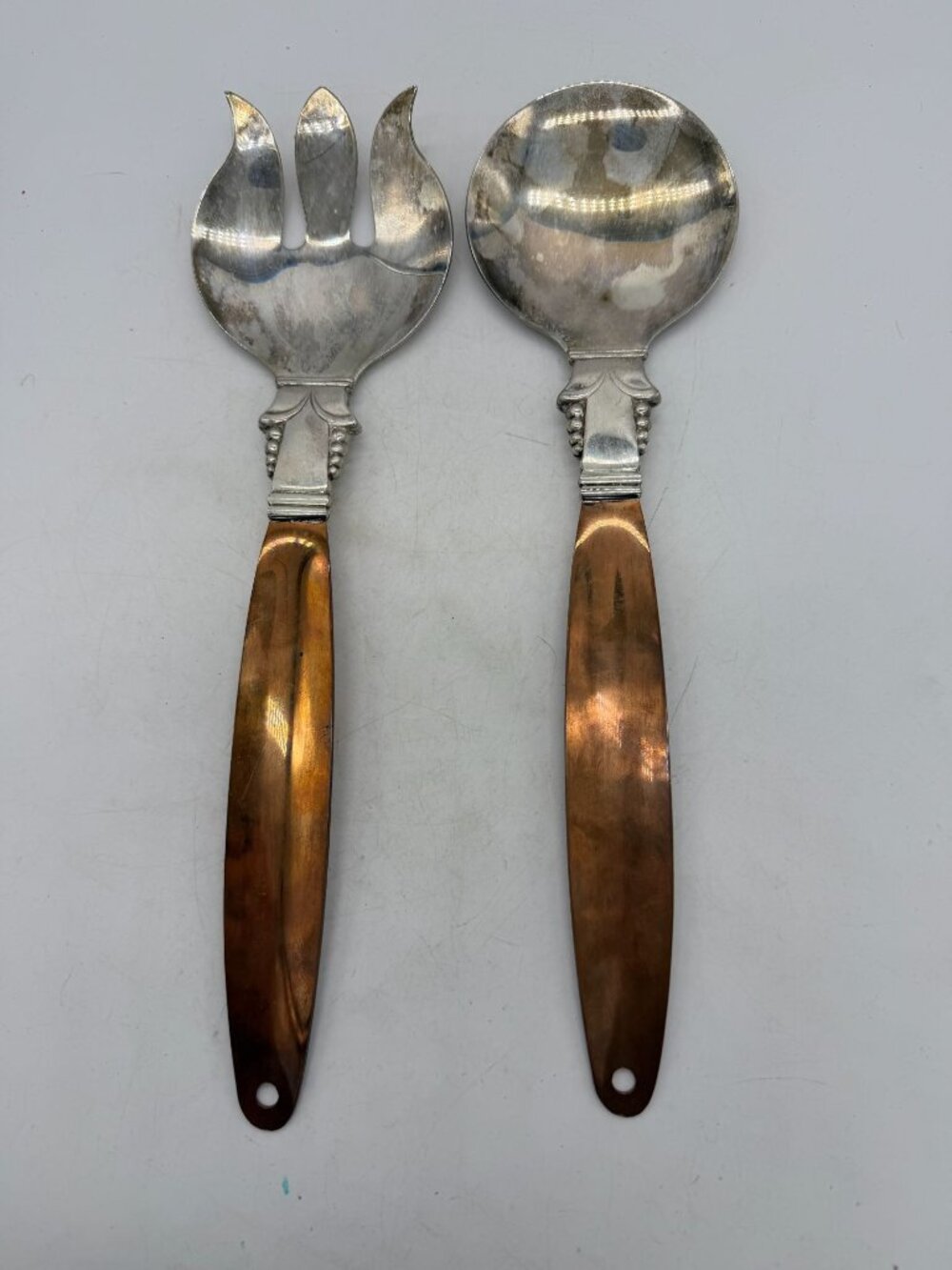 Vintage Copper Craft Salad Serving Utensil Set